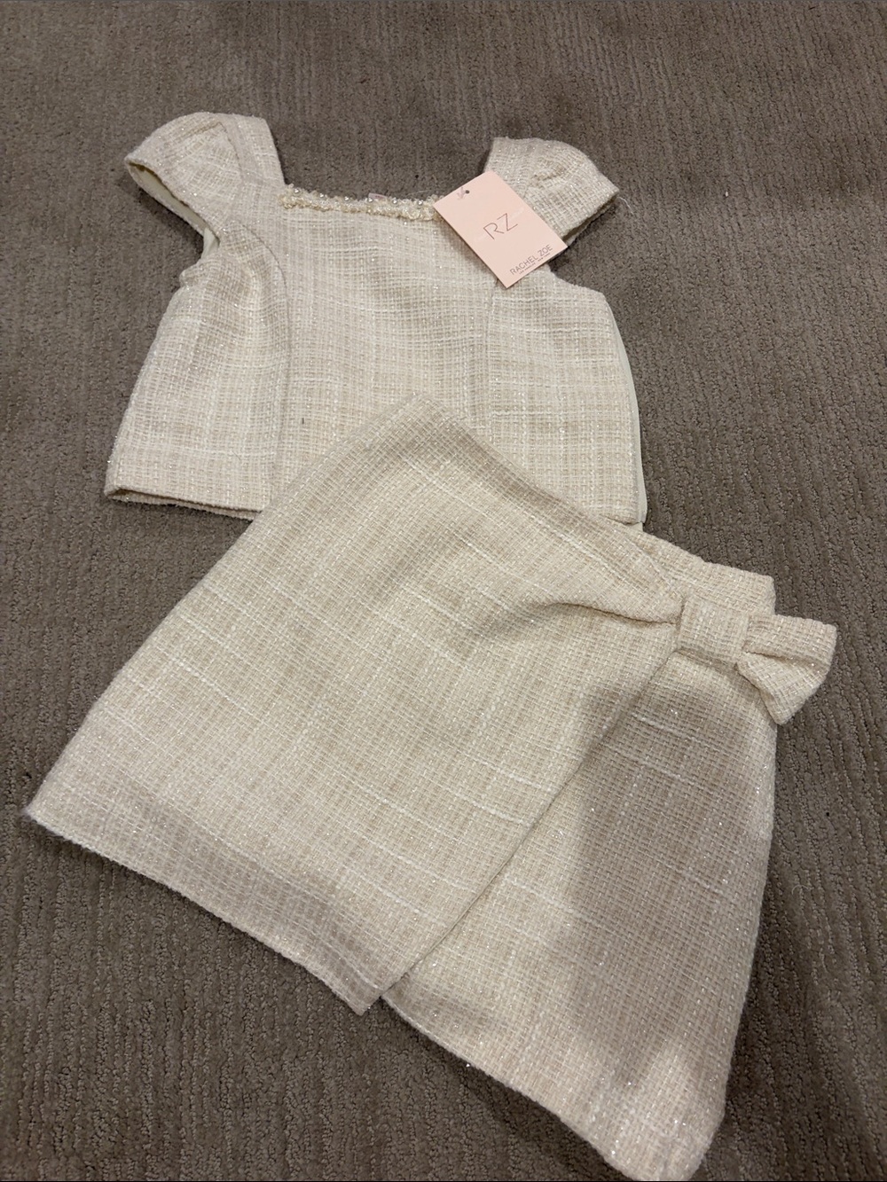 Rachel Zoe Girls Cream Tweed Matching Set Top & Skirt